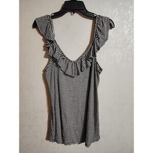 Torrid Black White Striped Sleeveless Top Ruffle Plus sz 2 Flowy Stretch